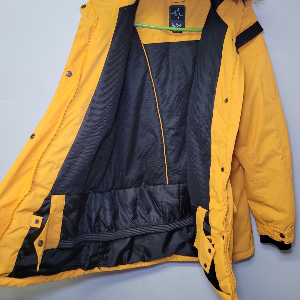 Pulse Board Ski Winter Jacket‎ Yellow Mens Large Hooded Faux Fur Trim Parka